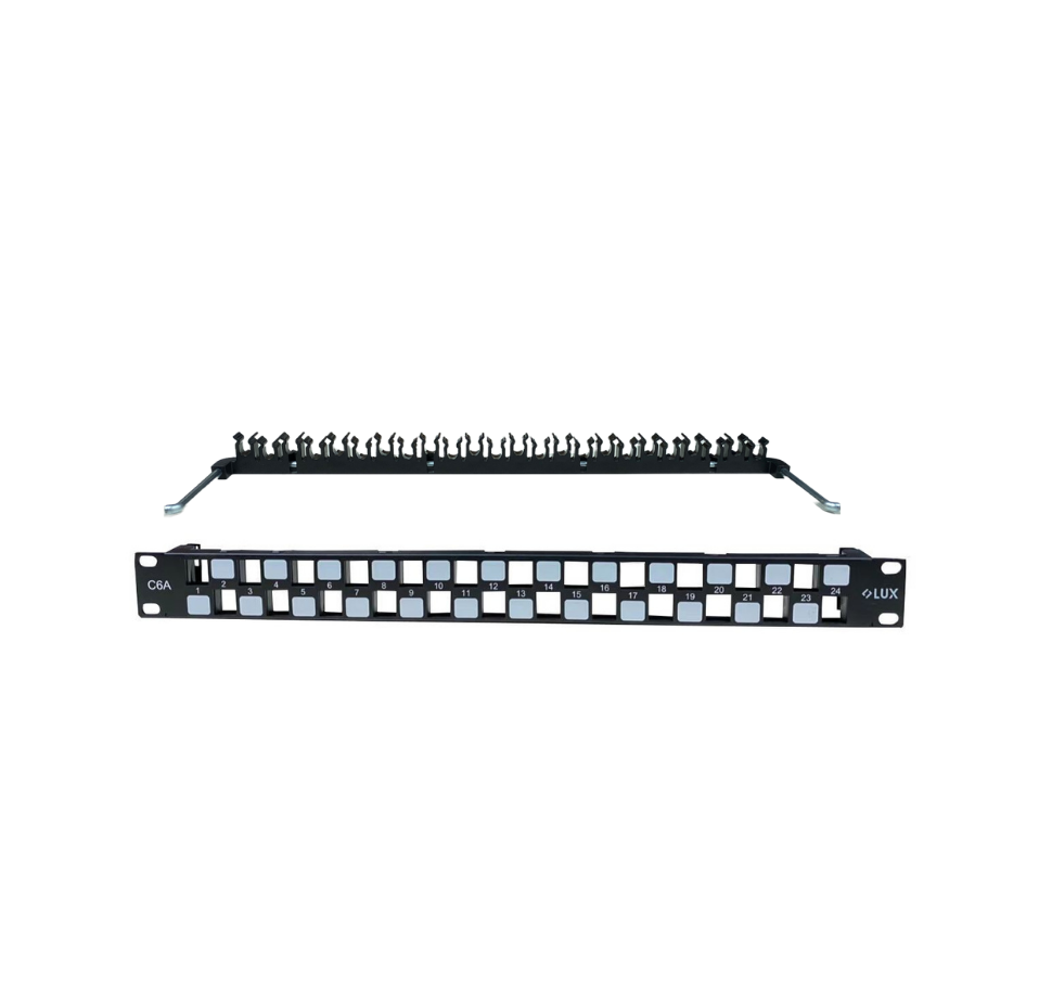 1U 24-PORT 19” CAT 6A UTP STAGGERED PATCH PANEL